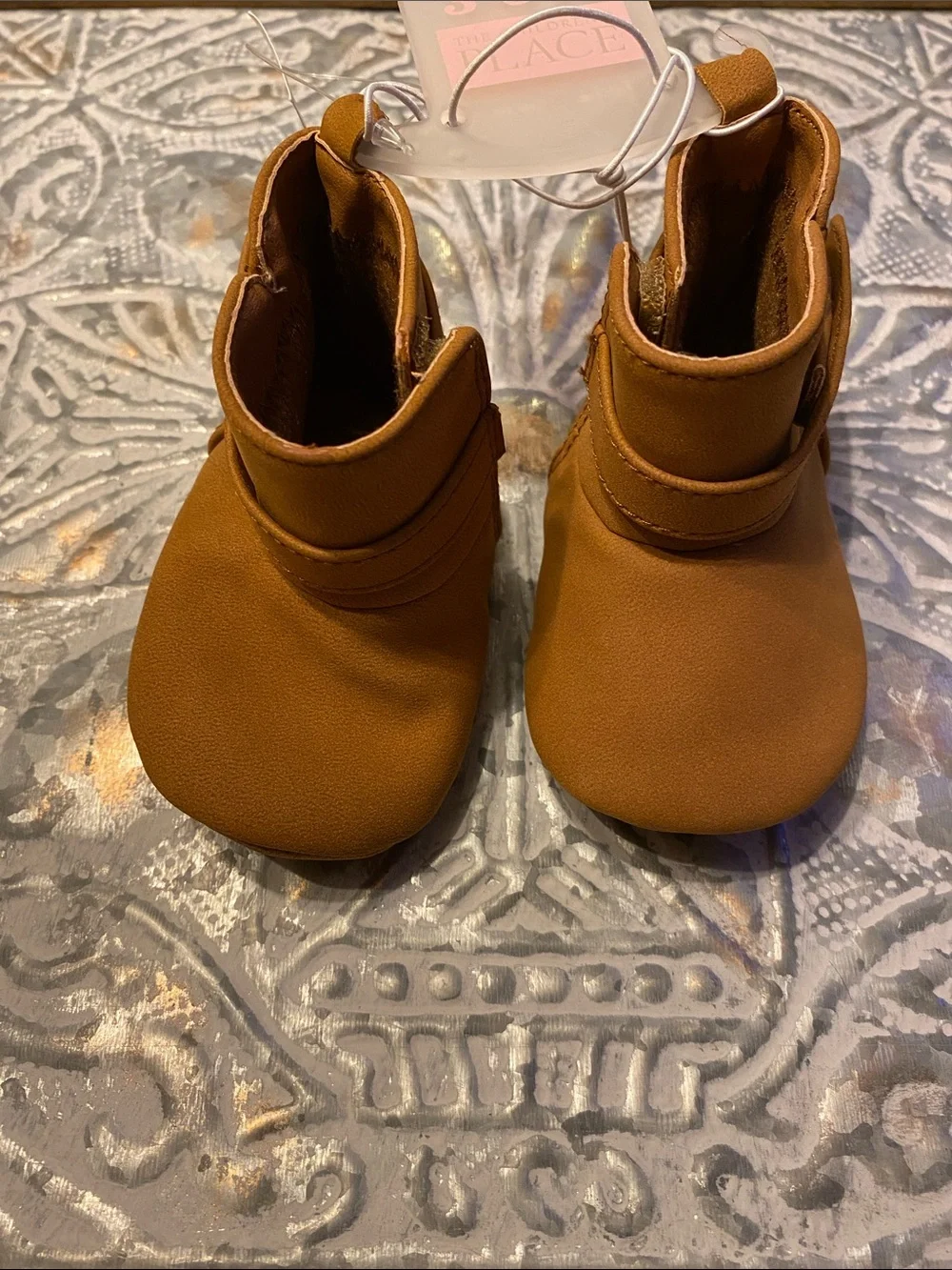The Children's Place Baby Boots Booties w/ Velcro Closure Tan Sz 3-6 Mths NWT